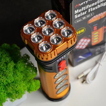 Светодиодный фонарик Hurry Bolt HB-707-2, на солнечной батарее золотой 22-39-z фото