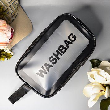 Прозрачная матовая косметичка Washbag водонепроницаемая с ручками для путешествий 27 &times; 16 &times; 8 см чёрная 24-247-ch (25-587) фото