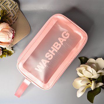 Прозрачная матовая косметичка Washbag водонепроницаемая с ручками для путешествий 27 &times; 16 &times; 8 см розовая 24-247-r(25-587) фото