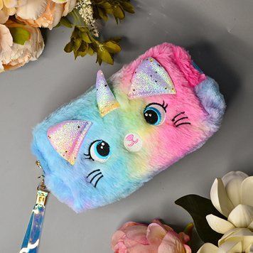 Прямоугольная меховая косметичка Kitty Unicorn на молнии 24-294-g фото
