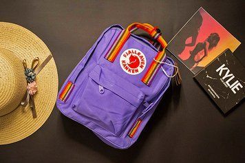 Рюкзак Fjallraven Kanken Mini с разноцветными ручками сиреневый цвет 23620-7L-s фото